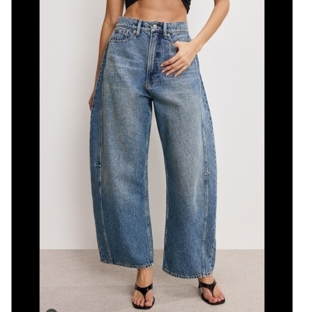 Good American Good Extreme Baggy Jeans Blue High Rise Wide Balloon Leg Size 4 27 - Picture 2 of 6